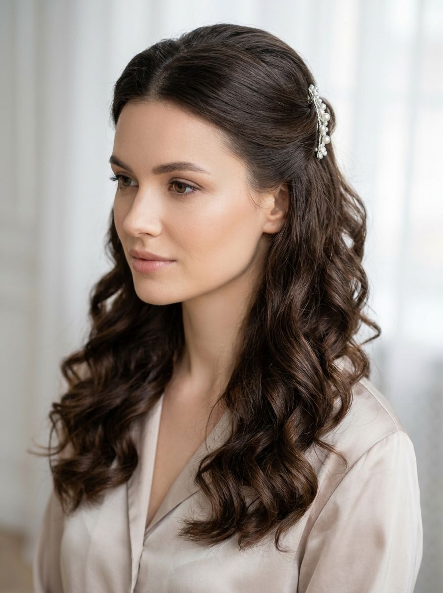 Glamouröse Half-Up Locken mit Schmuckspange - Frisuren mit Lockenstab
